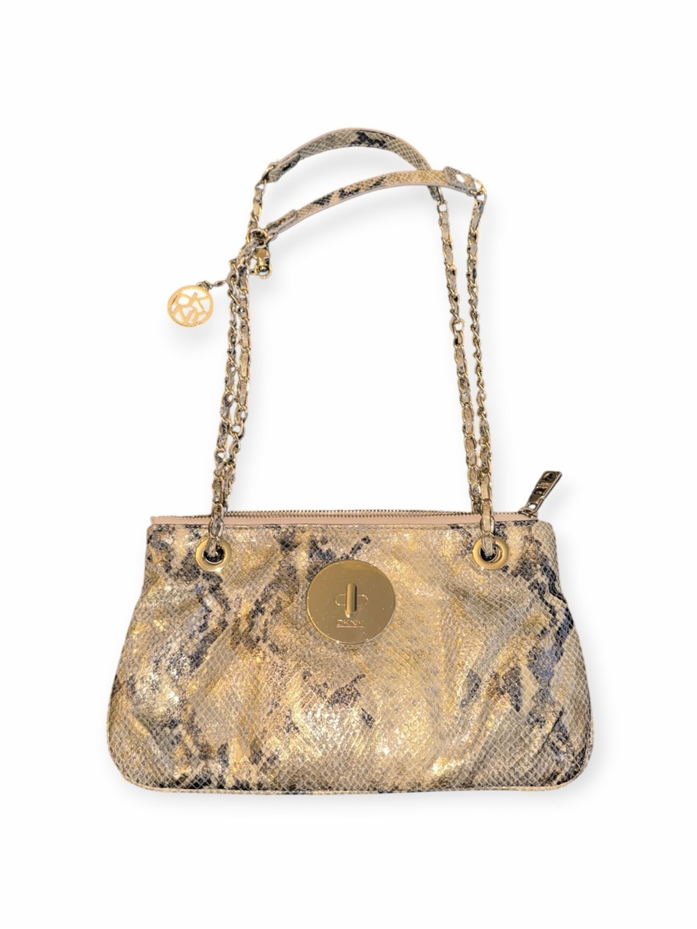 DKNY Metallic Gold Snakeskin-Effect Chain Shoulder Bag